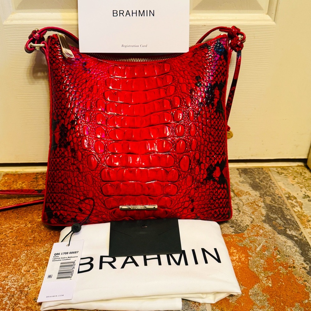 NWT!!! RARE!! Brahmin Katie Crossbody Lipstick Ombre Leather Croc Embossed Bag!